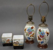 PAIR OF DECORATED MILK GLASS S