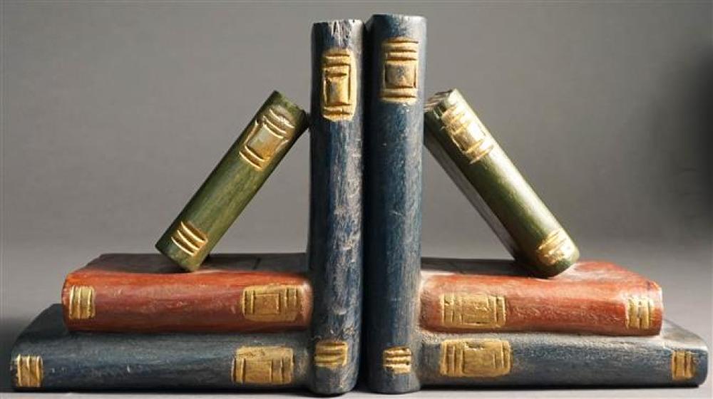 PAIR OF DECORATED WOOD BOOKENDSPair