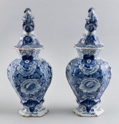 PAIR OF DELFT COVERED JARS 18T