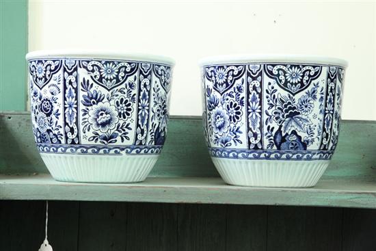 PAIR OF DELFT FLOWER POTS. Blue and