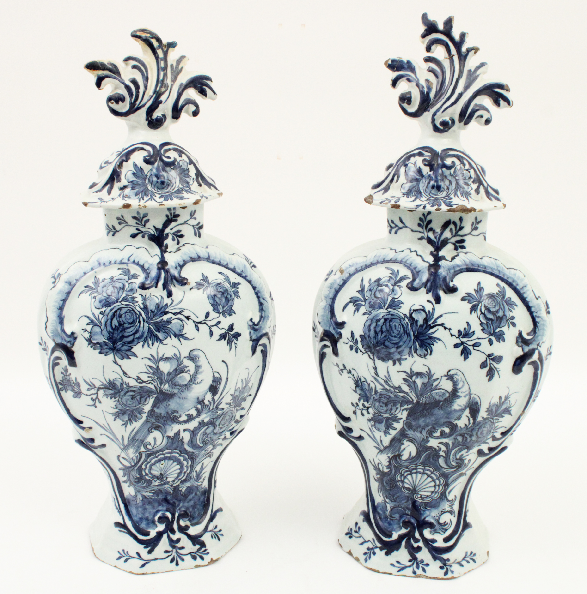 PAIR OF DELFT LIDDED URNS Pair of