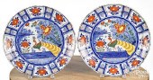 PAIR OF DELFT POLYCHROME PEACO