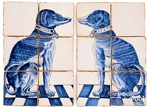 PAIR OF DELFT SIX TILE PLAQUES OF A