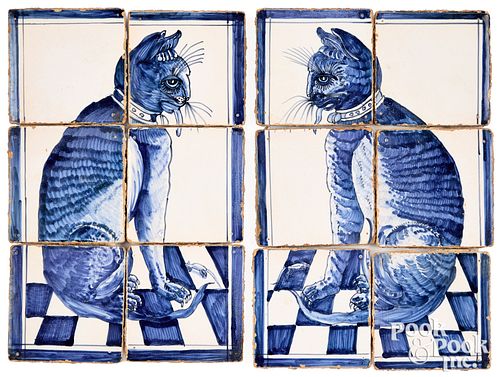 PAIR OF DELFT SIX TILE PLAQUES OF A