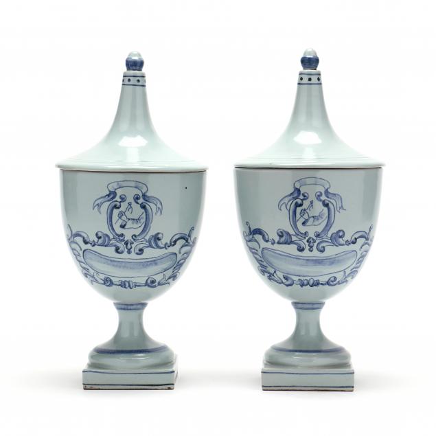 PAIR OF DELFT STYLE APOTHECARY JARS