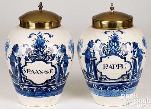 PAIR OF DELFTWARE TOBACCO JARS,