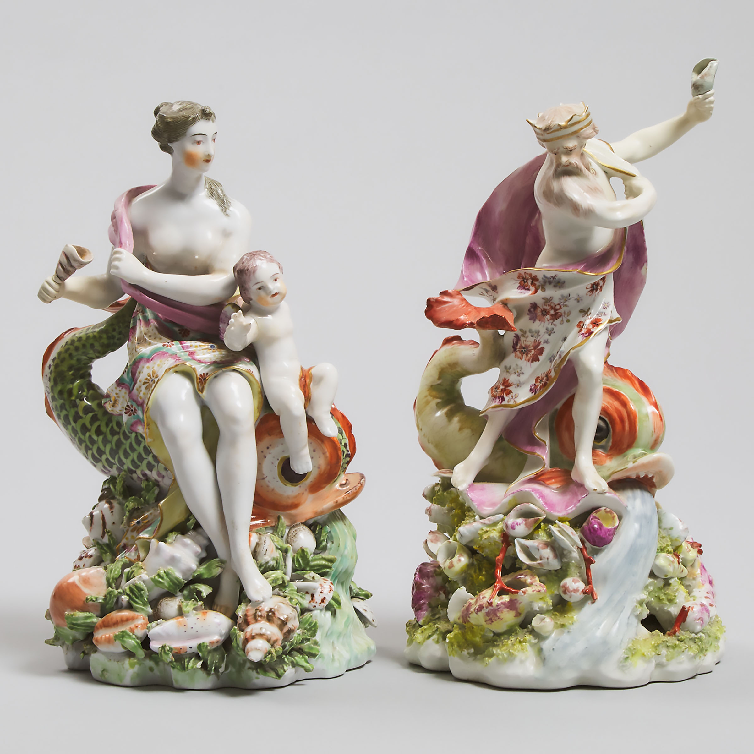 Pair of Derby Figures of Neptune