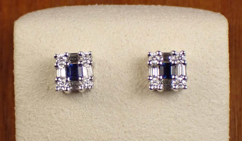 PAIR OF DIAMOND AND SAPPHIRE EAR