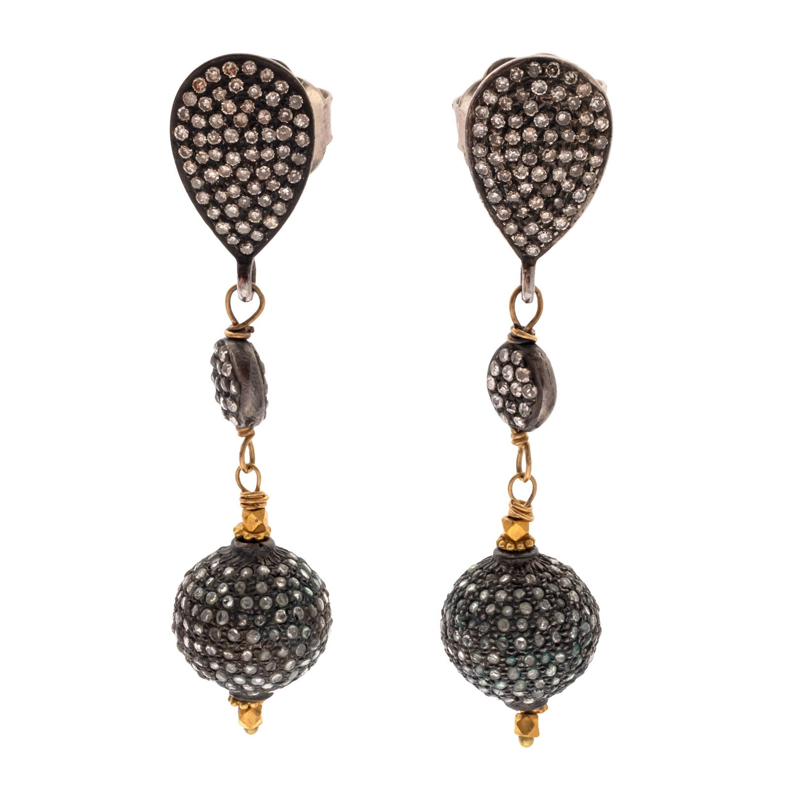 PAIR OF DIAMOND, GOLD EARRINGS,