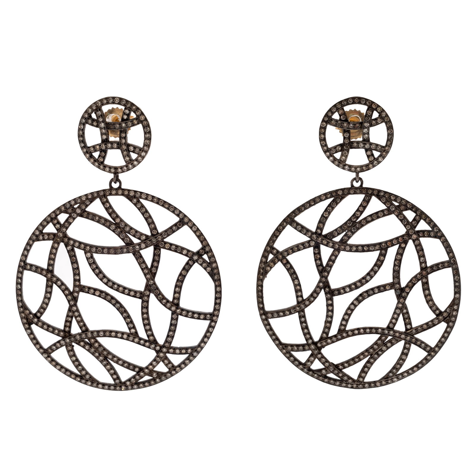 PAIR OF DIAMOND, PATINATED STERLING