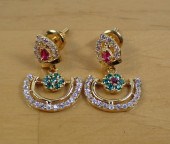 PAIR OF DIAMOND, RUBY AND EMER