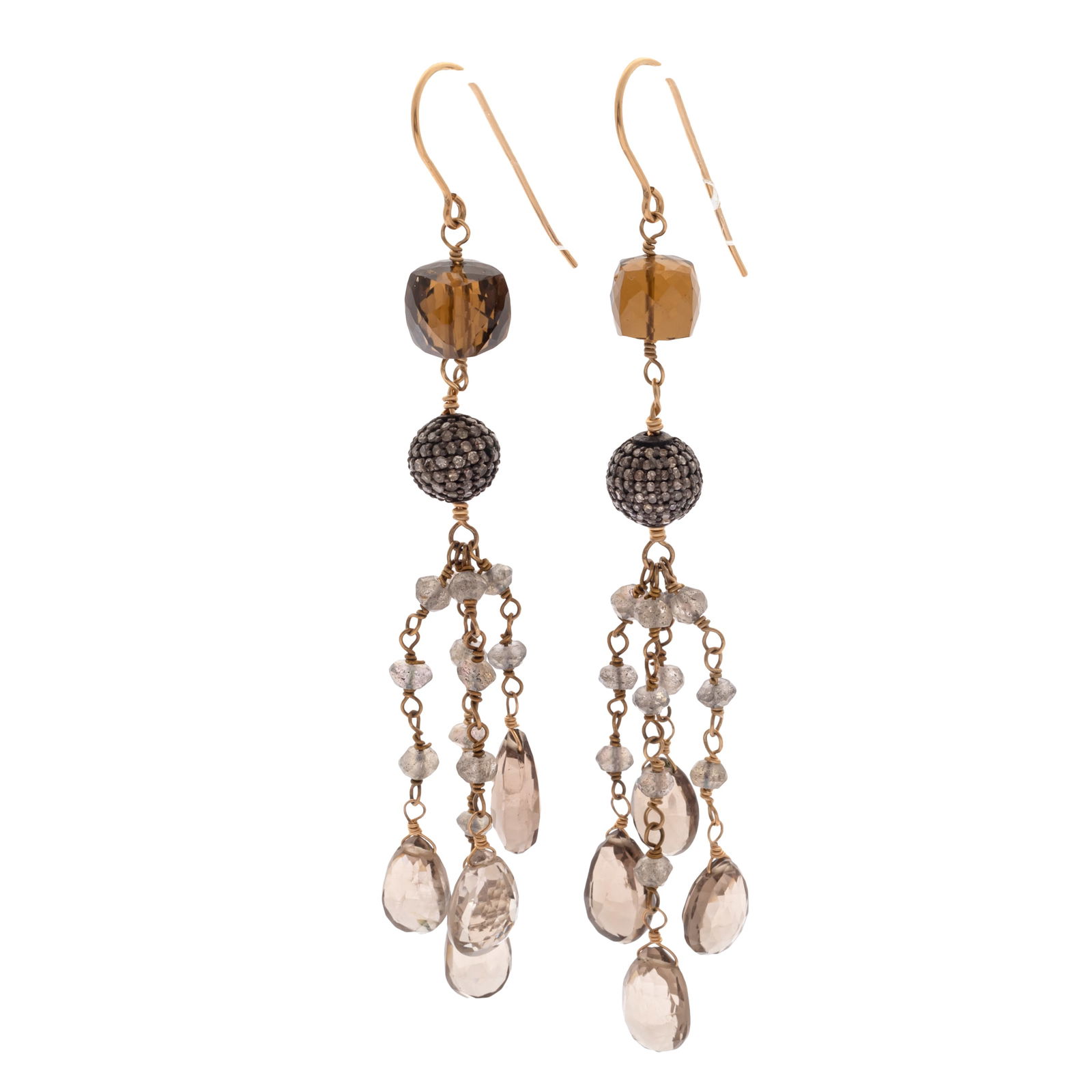 PAIR OF DIAMOND, SMOKY QUARTZ,