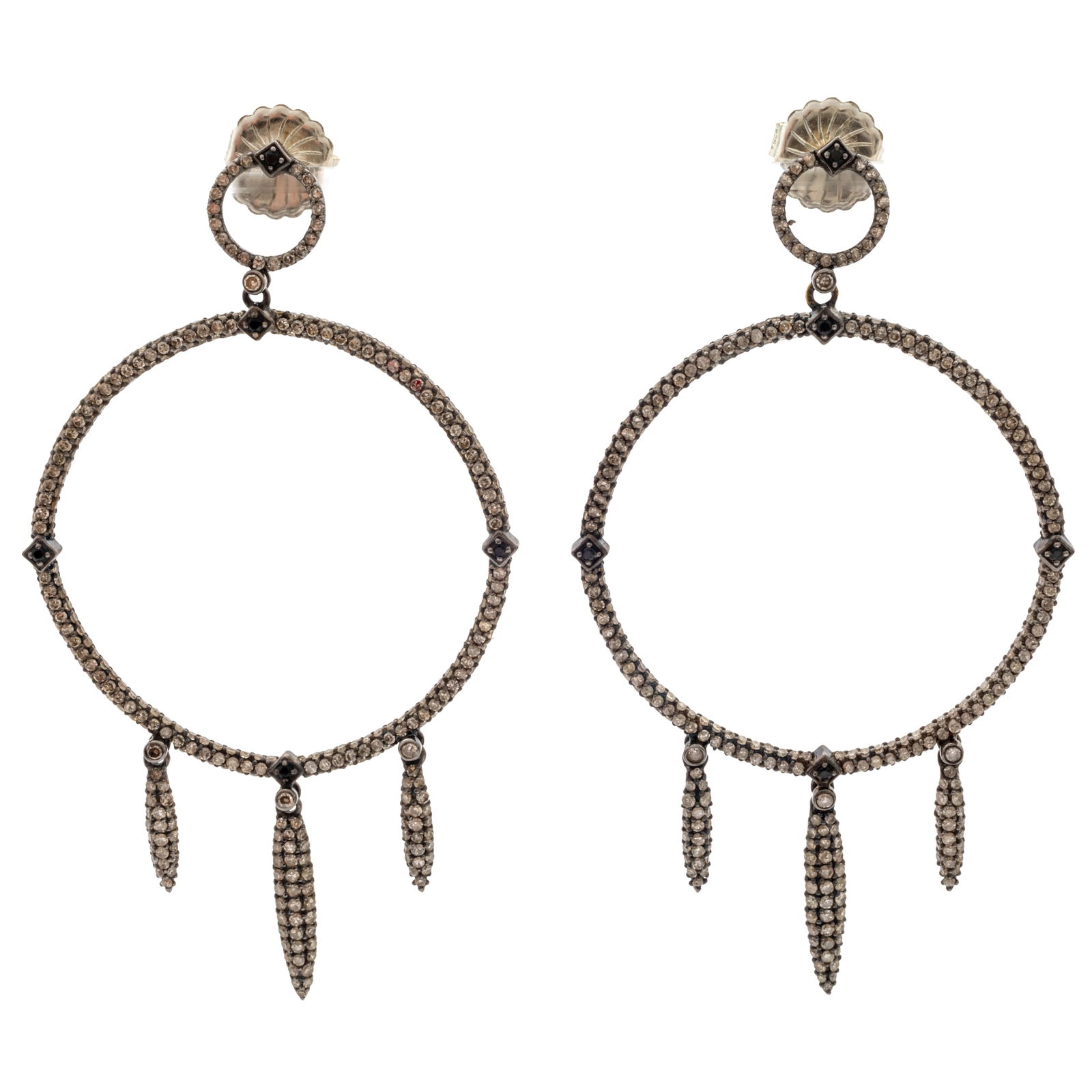 PAIR OF DIAMOND, SPINEL, STERLING