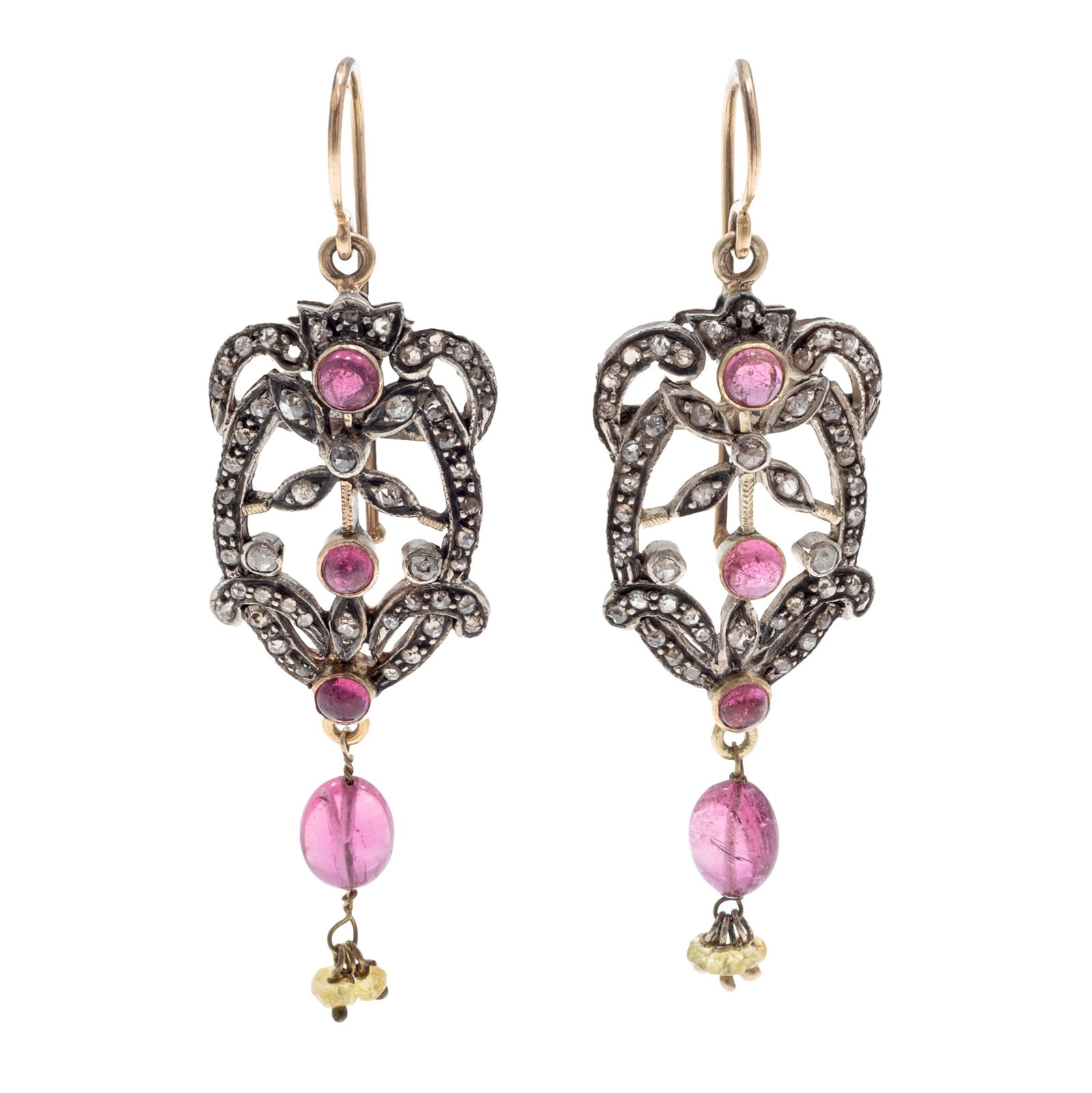 PAIR OF DIAMOND, TOURMALINE, 14K,