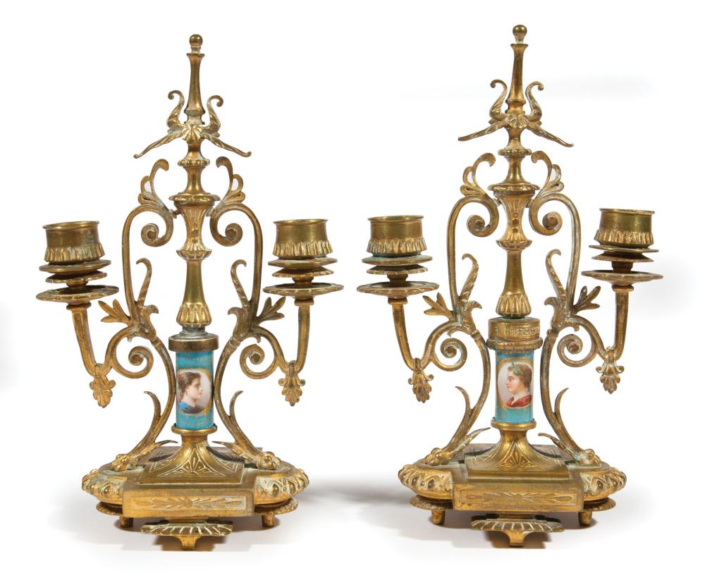 PAIR OF DIMINUTIVE BRONZE TWO-LIGHT