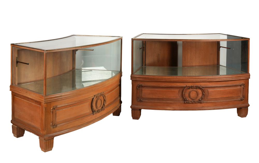 PAIR OF DISPLAY CABINETScarved