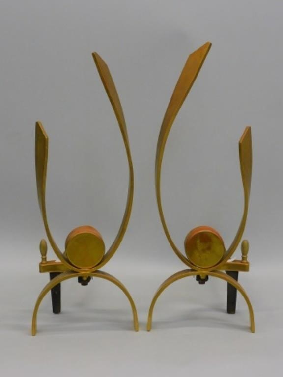 PAIR OF DONALD DESKEY ANDIRONS.