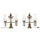 PAIR OF DOUBLE ARM BRASS AND D