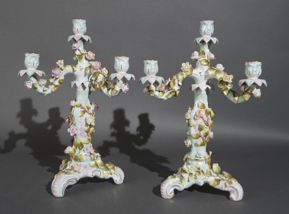 PAIR OF DRESDEN FLORAL ENCRUSTED