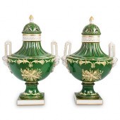 PAIR OF DRESDEN PORCELAIN URNS