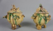 PAIR OF DRIP GLAZED COVERED CA
