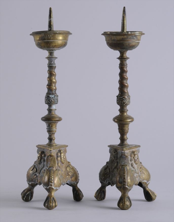 PAIR OF DUTCH BAROQUE BRASS PRICKET
