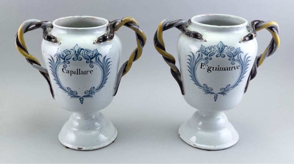 PAIR OF DUTCH DELFT APOTHECARY JARS