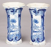 PAIR OF DUTCH DELFTWARE VASES,