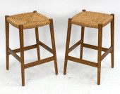 PAIR OF DUTCH OAK & RUSH STOOL