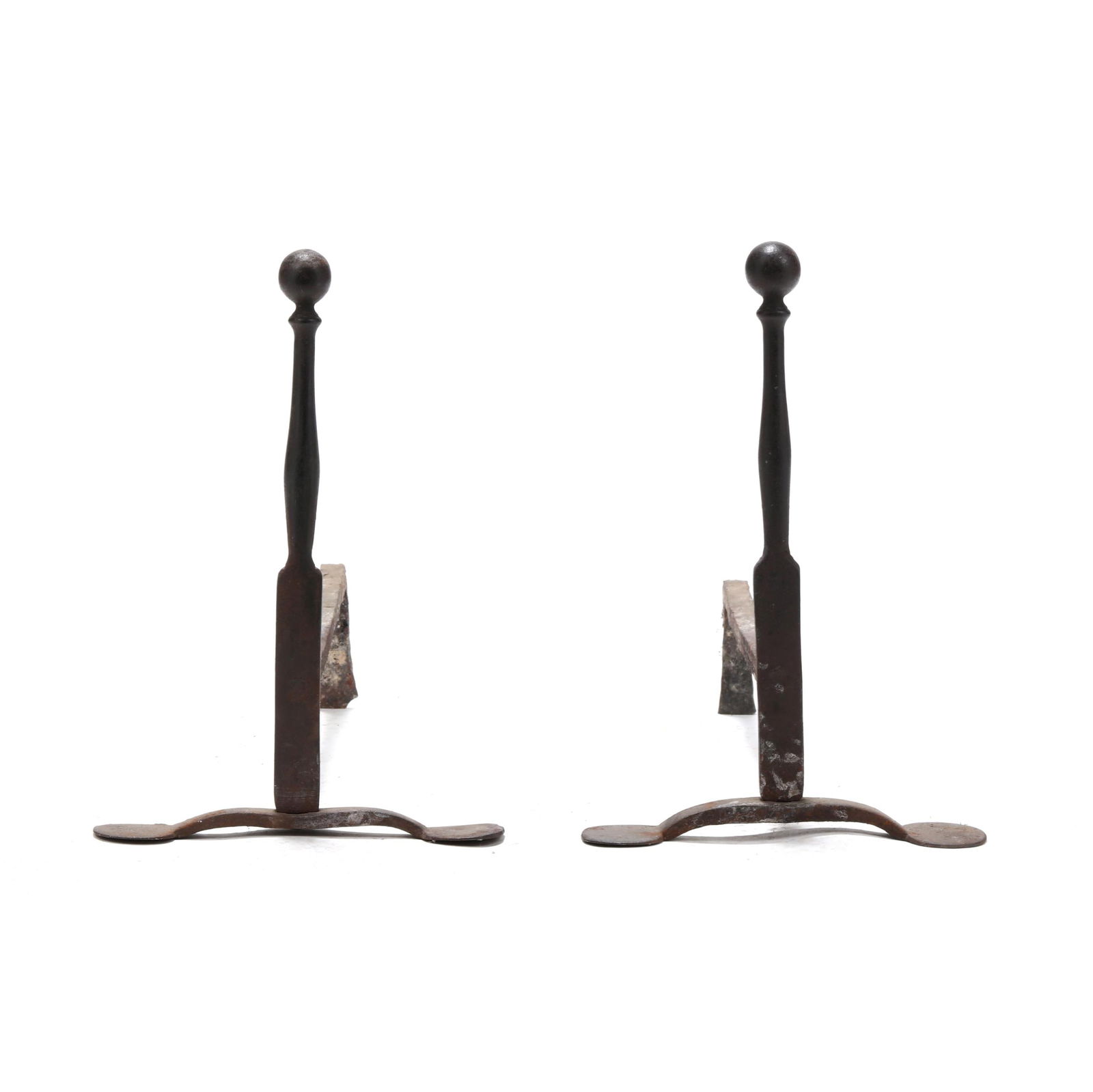 PAIR OF EARLY AMERICAN WROUGHT IRON