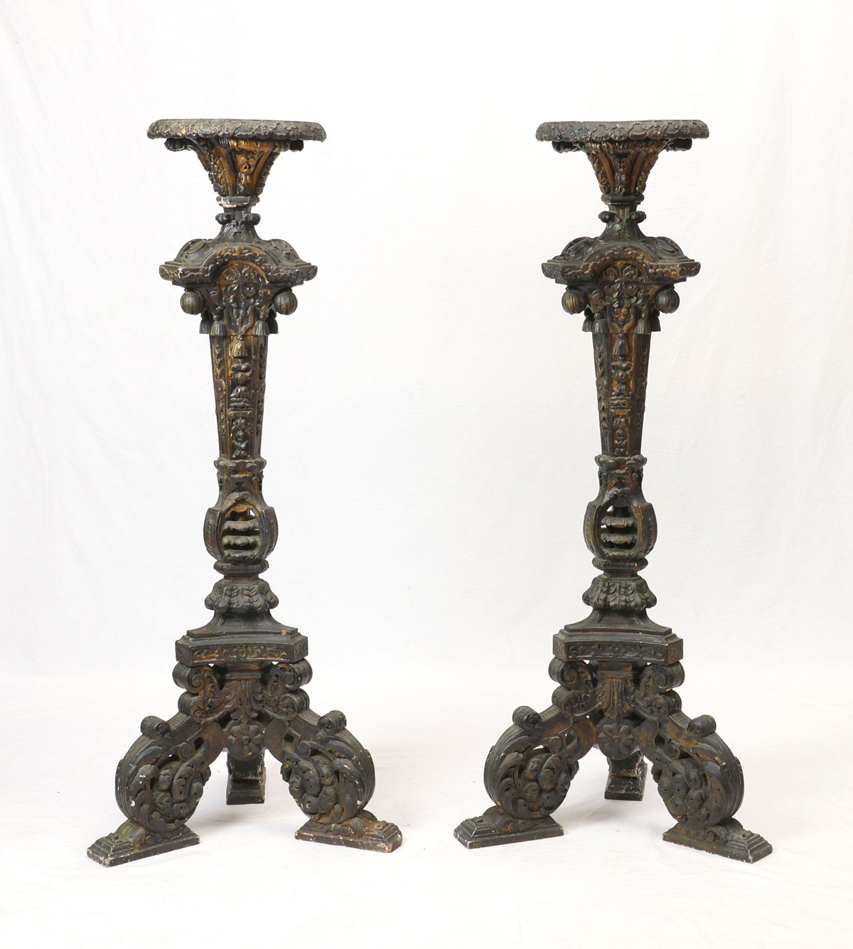 PAIR OF EARLY CARVED & PAINTED
