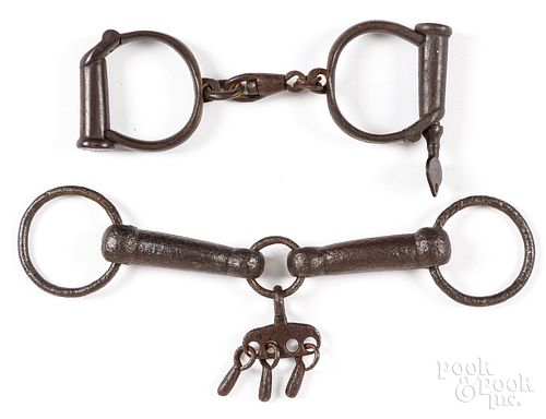 PAIR OF EARLY IRON HANDCUFFS,