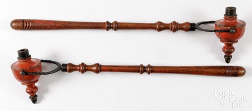 PAIR OF EARLY TURNED AND PAINTED