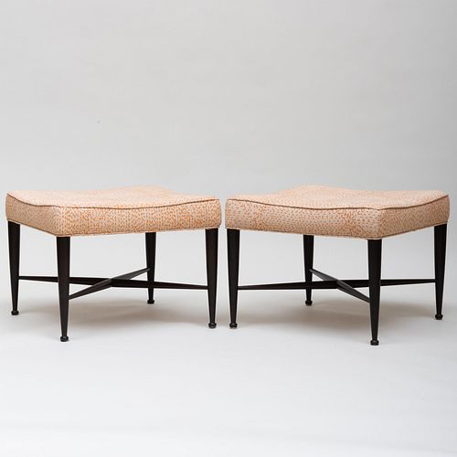PAIR OF EBONIZED AND UPHOLSTERED
