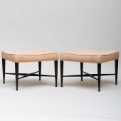 PAIR OF EBONIZED AND UPHOLSTER