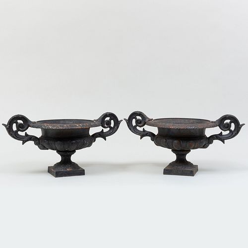 PAIR OF EBONIZED CAST IRON GARDEN