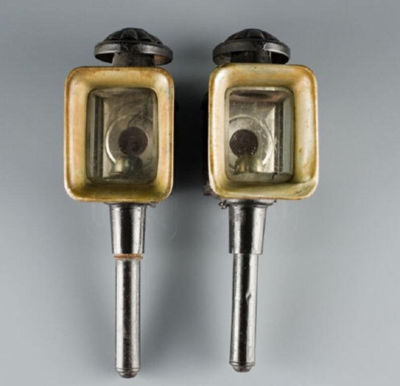 PAIR OF EBONIZED TOLE COACH