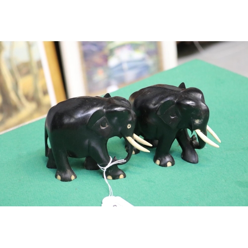 Pair of ebony elephants with bone