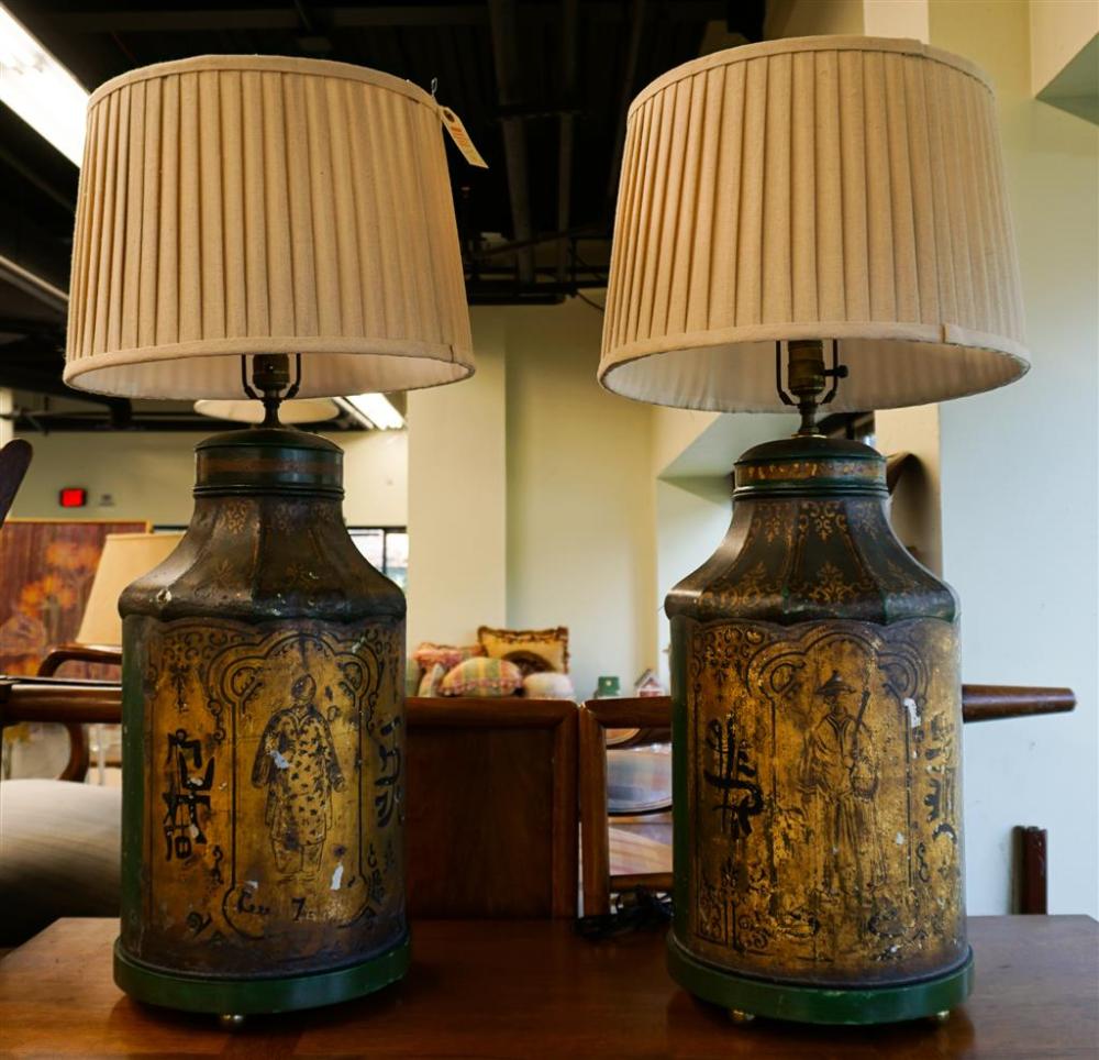 PAIR OF EDWARDIAN GREEN AND GILT