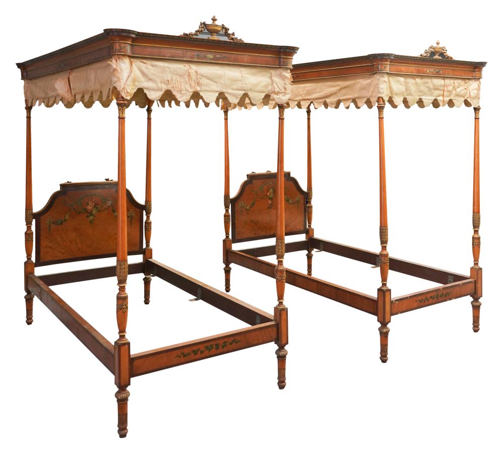 PAIR OF EDWARDIAN PAINTED SATINWOOD