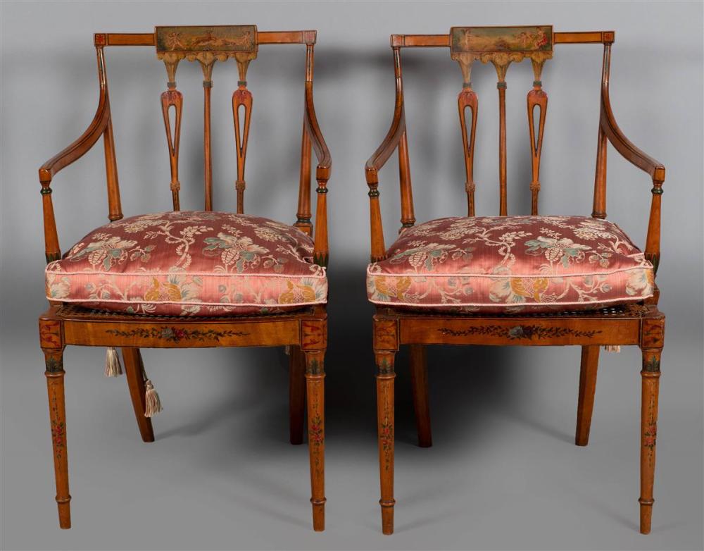 PAIR OF EDWARDIAN PAINTED SATINWOOD