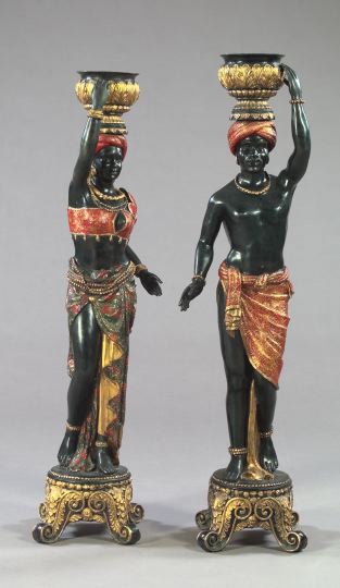 Pair of Elaborately Polychromed and