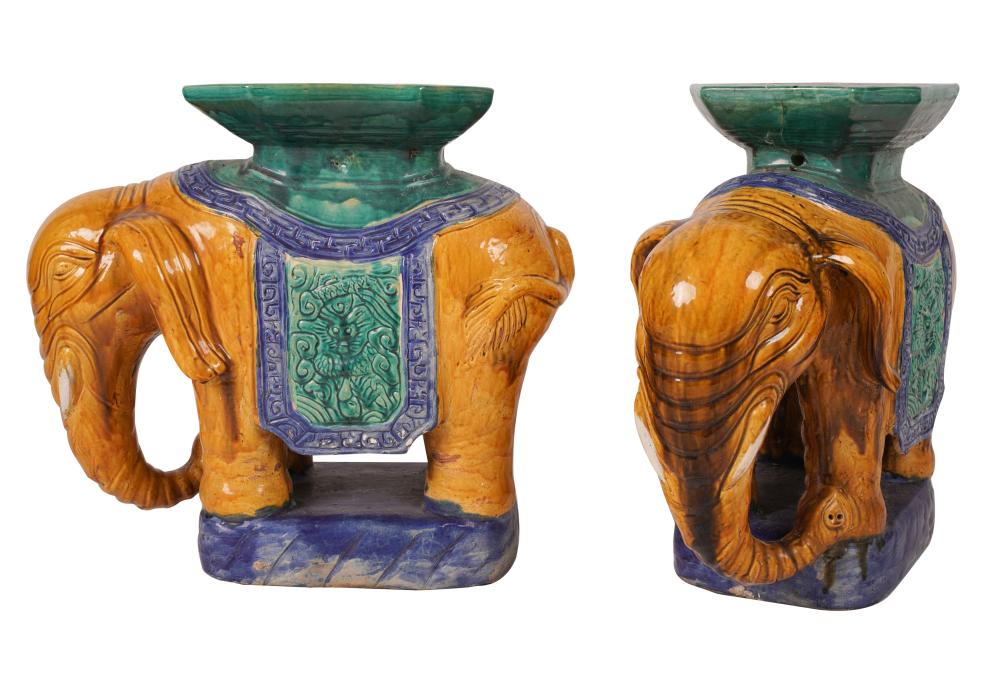PAIR OF ELEPHANT-FORM GLAZED