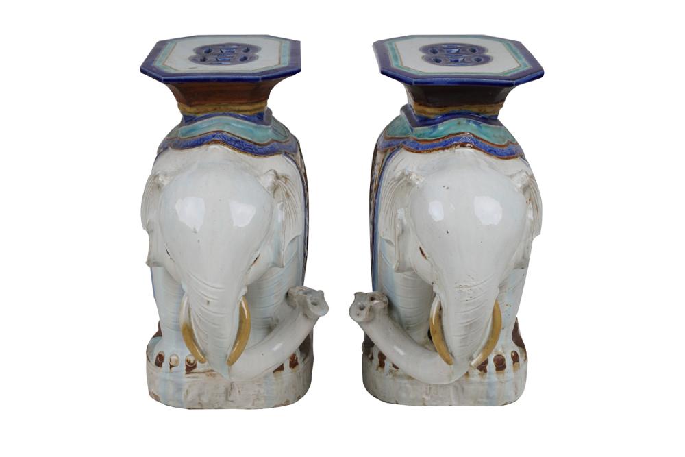 PAIR OF ELEPHANT-FORM GLAZED