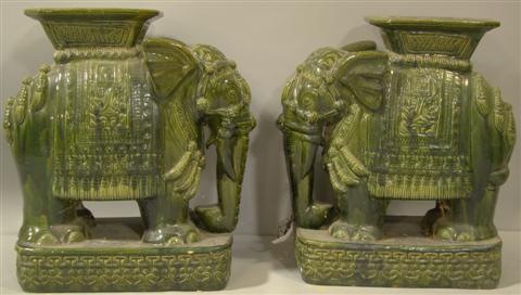 PAIR OF ELEPHANT VINTAGE GLAZED