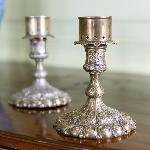 PAIR OF ELKINGTON PATINATED METAL