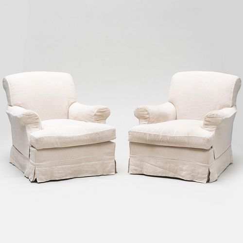 PAIR OF EMBROIDERED WHITE LINEN