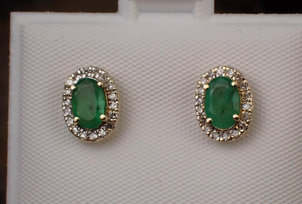 PAIR OF EMERALD AND DIAMOND HALO