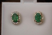PAIR OF EMERALD AND DIAMOND HA