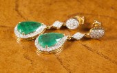PAIR OF EMERALD AND DIAMOND DA